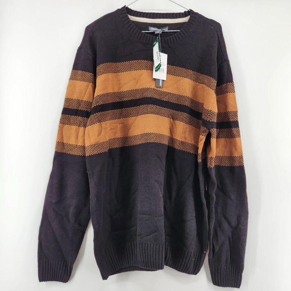 Commerce Men's Black Large Heathered Chest Stripe Crewneck Sweater‎ NWT